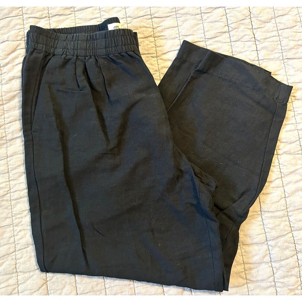 Madewell Black Linen-Blend Pull-on Tapered Cropped Pants Size Small Casual Work